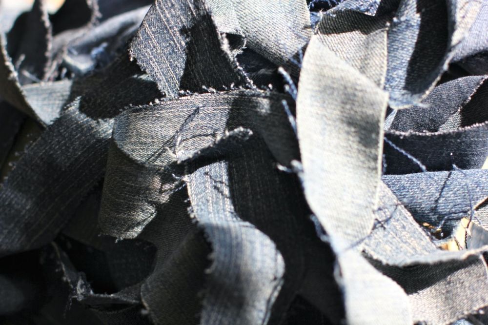 denim scrap pile