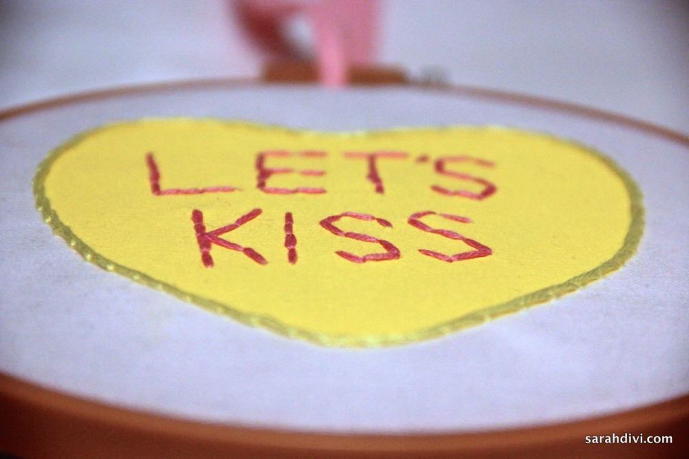 Conversation Heart Embroidered Art | Valentine's Day Tutorial | sarahdivi.com
